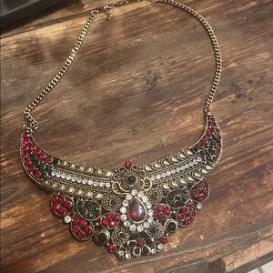 Elegant Gold and Red Statement Necklace